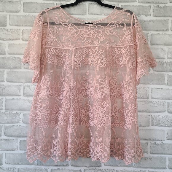 Buckle En Creme Sheer Pink Lace Blouse Top Romantic Fairycore Festival Medium - Picture 1 of 9